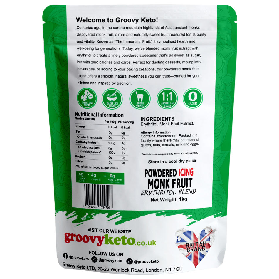 Powdered Monk Fruit and Erythritol Sweetener - Powdered Sugar Replacement